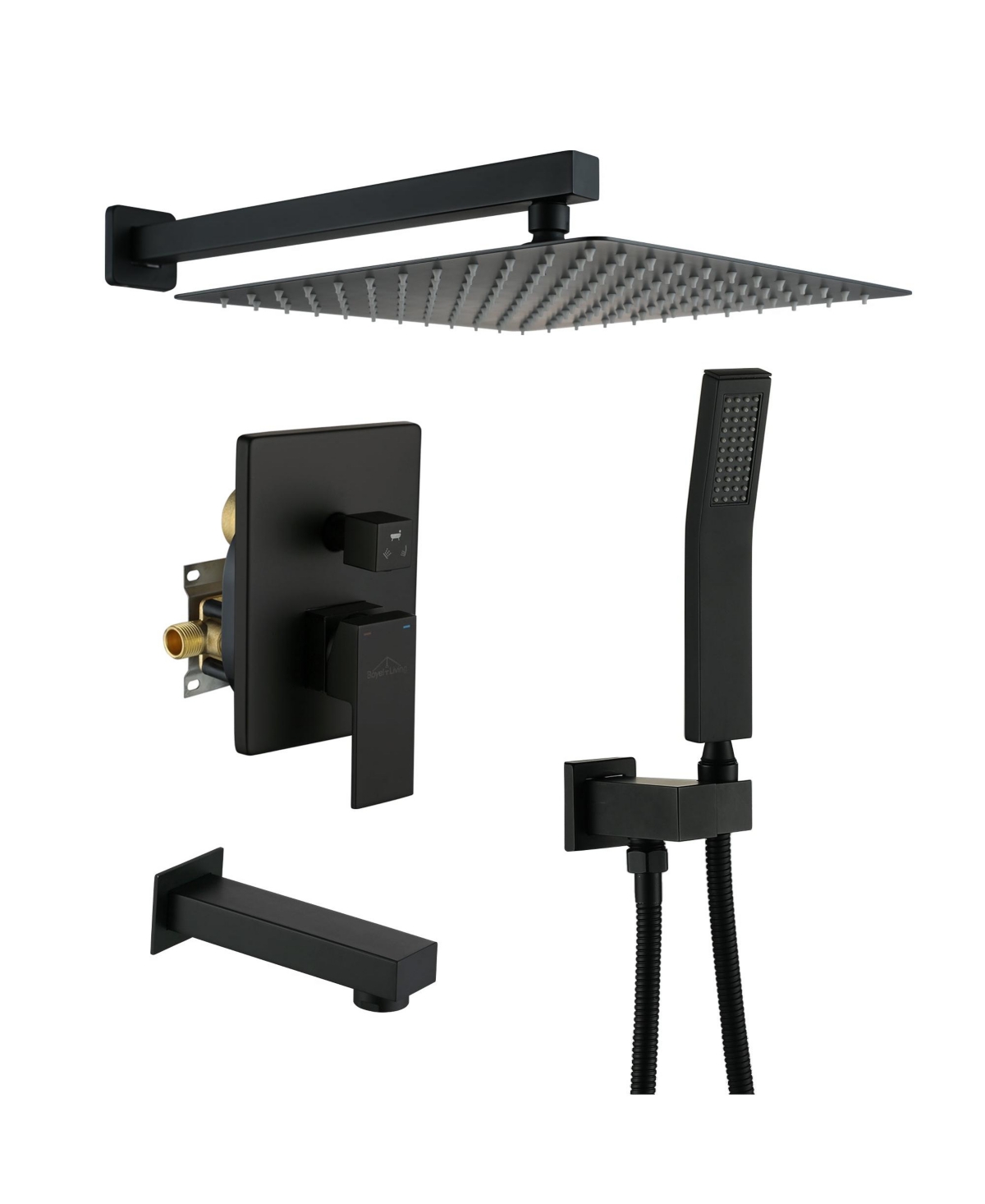 Boyel Living 1-Spray Patterns with 2.5 Gpm in. Square Wall Mount Dual Shower Heads with Pressure Balance Valve