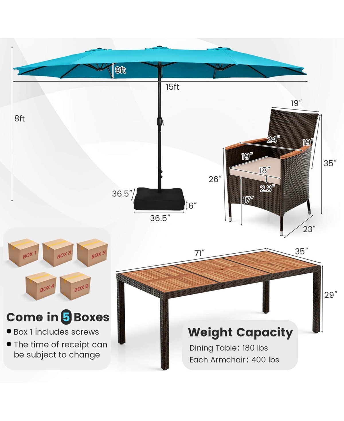 Costway 11 Pcs Patio Wicker Dining Set with Double-Sided Outdoor Umbrella 8 Stackable Chairs