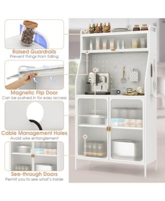 5-tier Metal Kitchen Bakers Rack with Pegboard 8 Hooks 5-position Adjustable Shelf