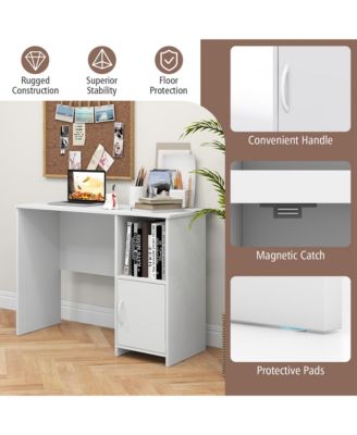 Modern Computer Desk with Cabinet Cable Holes & Open Shelf Storage for Home Office