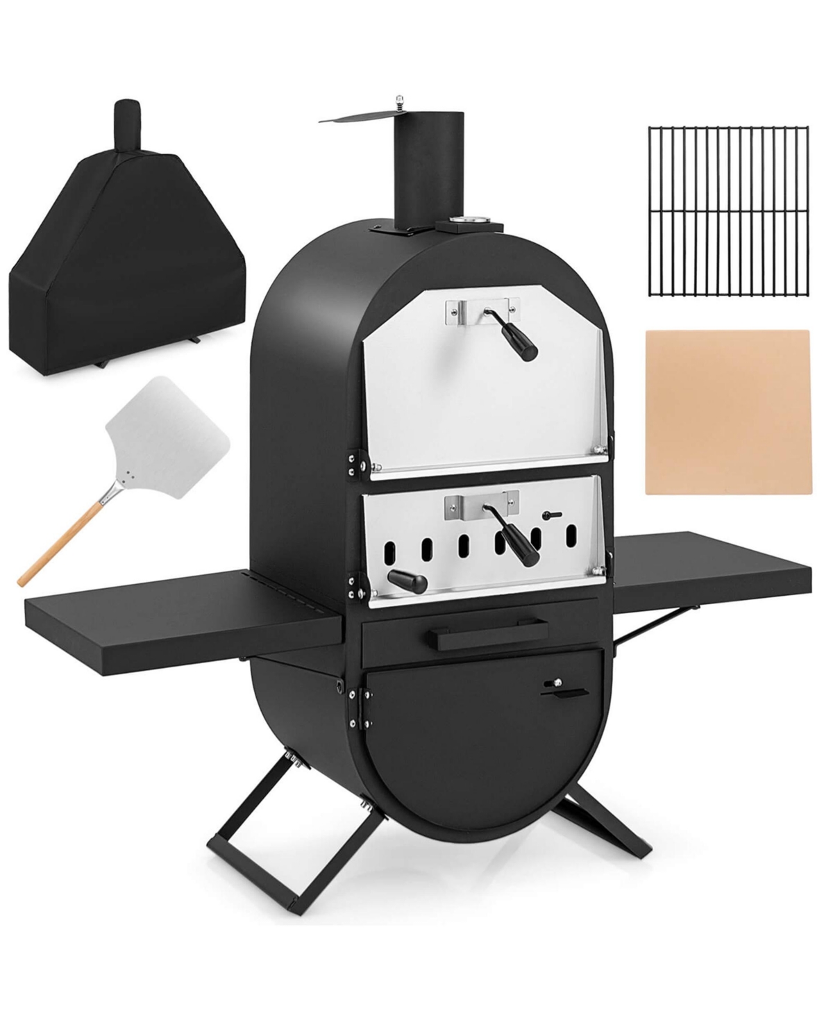 Costway Outdoor Pizza Oven Wood Fired Pizza Oven with 600D Oxford Fabric Cover