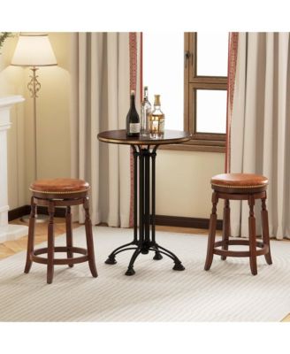 24" Swivel Bar Stool Set of 2 with Upholstered Seat & Rubber Wood Frame Round