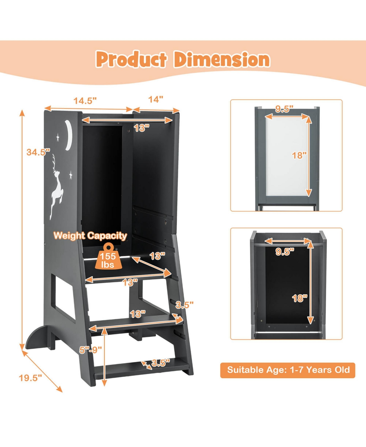 Costway Toddler Kitchen Stool Helper Standing Tower with Chalkboard & Whiteboard