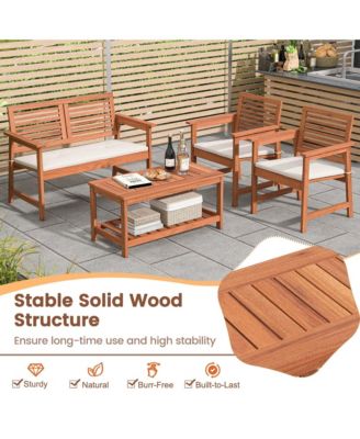 4 PCS Patio Conversation Set with Soft Seat Cushions 2-Tier Rectangle Coffee Table