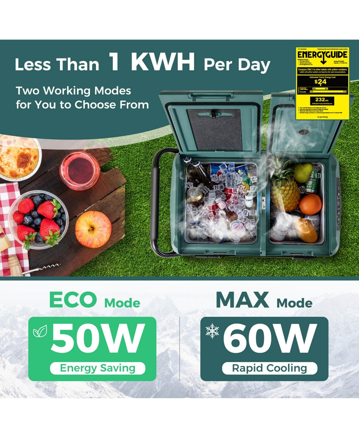 Costway Dual Zone 12V Car Refrigerator 64QT Portable Compressor Fridge Freezer (-4 68 )