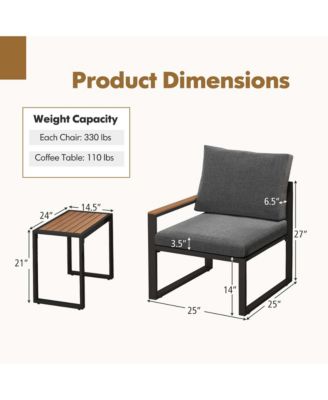 3 PCS Patio Furniture Set with Soft Cushions Aluminum Frame Weatherproof Outdoor