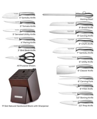 18 Piece Stainless Steel Knife Set with Block and Sharpener