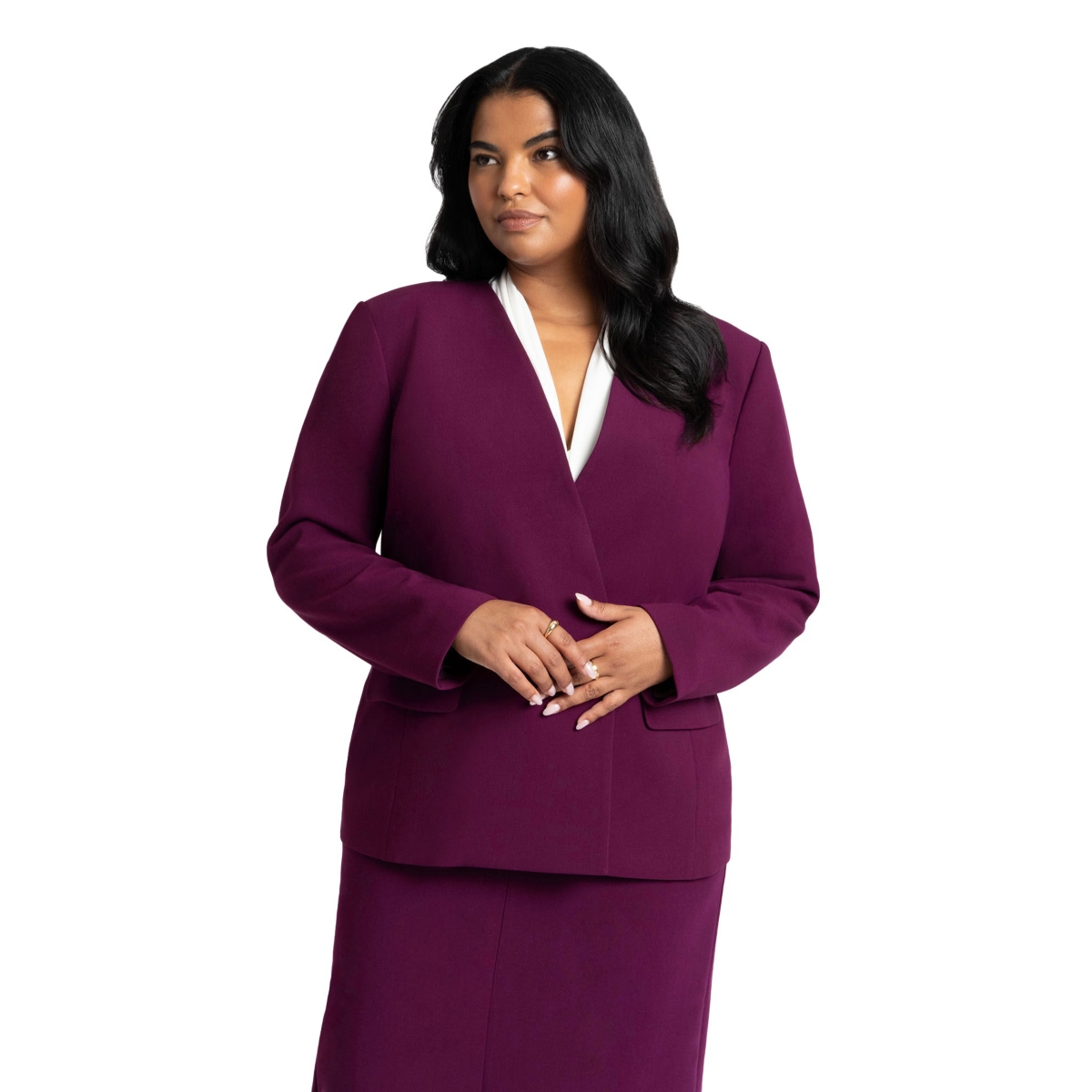 Eloquii Plus Size The 365 Semi Stretch Double Breast Collarless Blazer