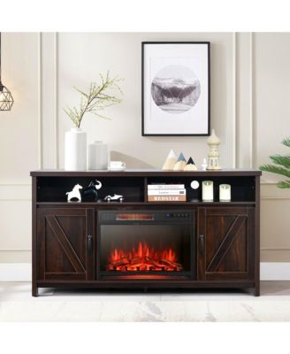 59'' Fireplace TV Stand W/ 25'' 1350W Electric Fireplace Heater Coffee