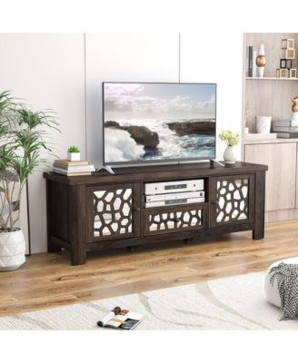 55'' Retro TV Stand Media Entertainment Center w/ Mirror Doors & Drawer Brown