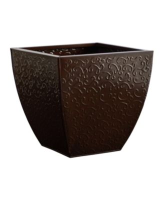 14 Inch Embossed Metal Scroll Planter Decorative Garden Pot