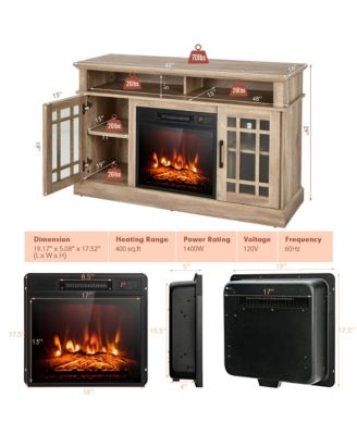 48'' TV Stand Console Cabinet w/ Fireplace Entertainment Center For Living Room Natural