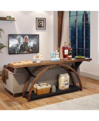Wood 70.87-Inch Console Table with Storage Shelf and Half Moon Frame
