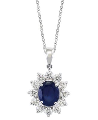 EFFY&reg; Sapphire (2-7/8 ct. t.w.) & Diamond (1-3/8 ct. t.w.) 18" Pendant Necklace in 14k White Gold