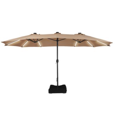 Outdoor Double-Sided Rectangular LED Light Market Umbrella With Base and Cover