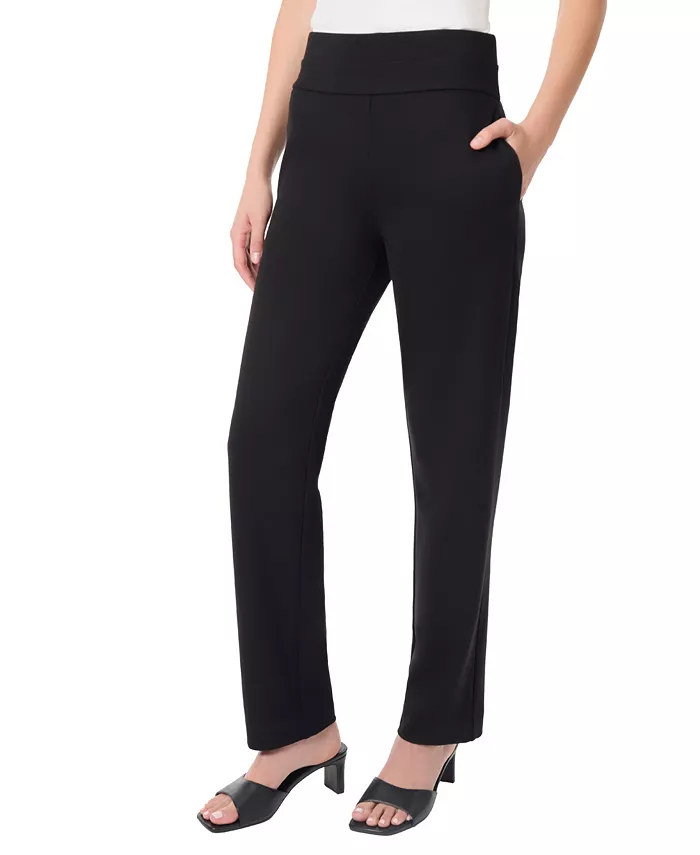 Women's Pull On High Double Wide Waistband Straight Leg Pants - thumbnail 3