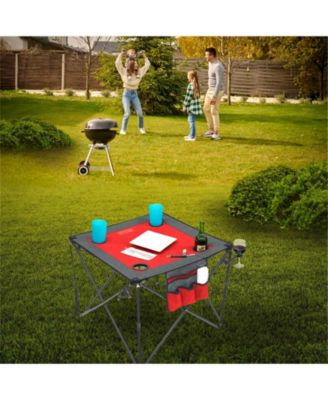 Folding Portable Camping Table with stemmed glass holders - Red