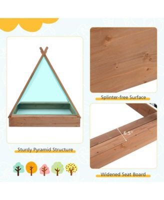 Wooden Sandbox with Canopy Tent Design Fir Wood Frame 2 Bench Seats Bottom