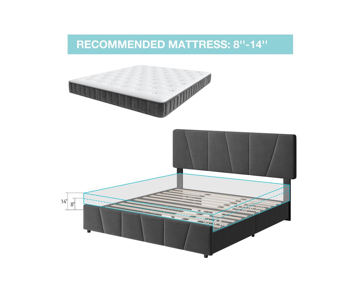 gaomon Bed Frame with 4 Storage Drawers and Linen Upholstery Headboard and Footboard, Mattress Foundation with Wooden Slats Support, No Box Spri