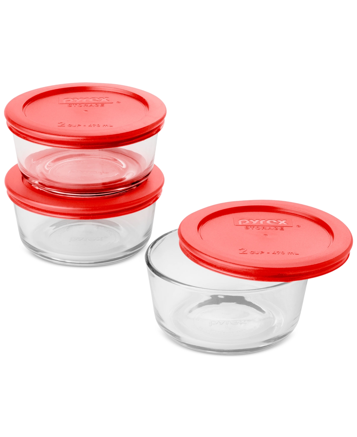 PYREX 2-CUP ROUND GLASS STORAGE CONTAINERS, 3-PACK 