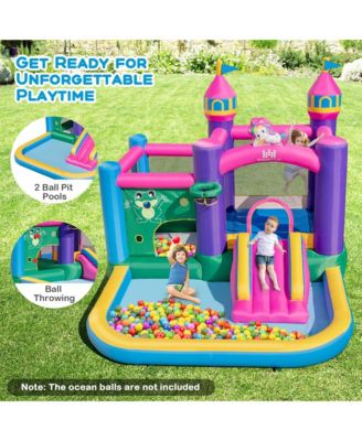6-in-1 Kids Inflatable Bounce House with Slide Jumping Area Ball Pit Pools Castle without Blower