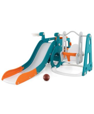5-in-1 Toddler Slide Set with Basketball Hoop and Swing Baby Slide Playset Indoor