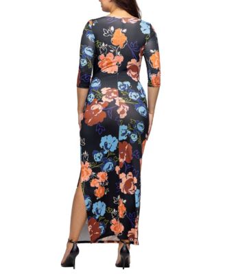 Women's Black Floral Side Slit Maxi Dress