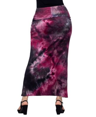 Women's Pink Tie Dye Fold Over Waist Maxi Skirt
