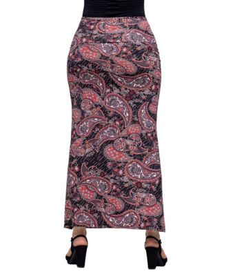 Women's Paisley Print Fold Over Waist Maxi Skirt