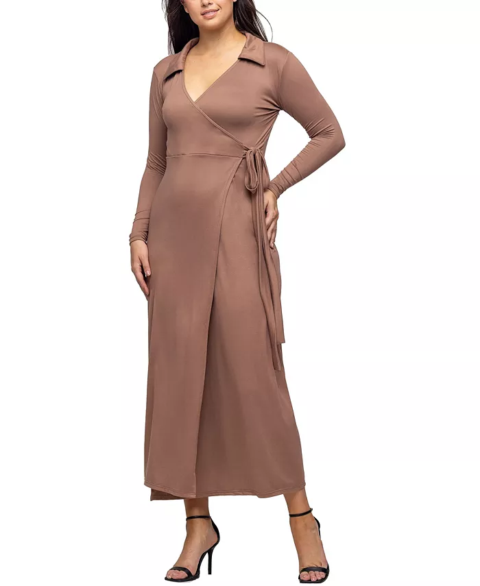 Women's Comfortable Collared Wrap Maxi Dress - thumbnail 3