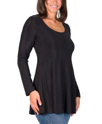 Women's Scoop Neck Long Sleeve Shimmery Fabric Tunic Top