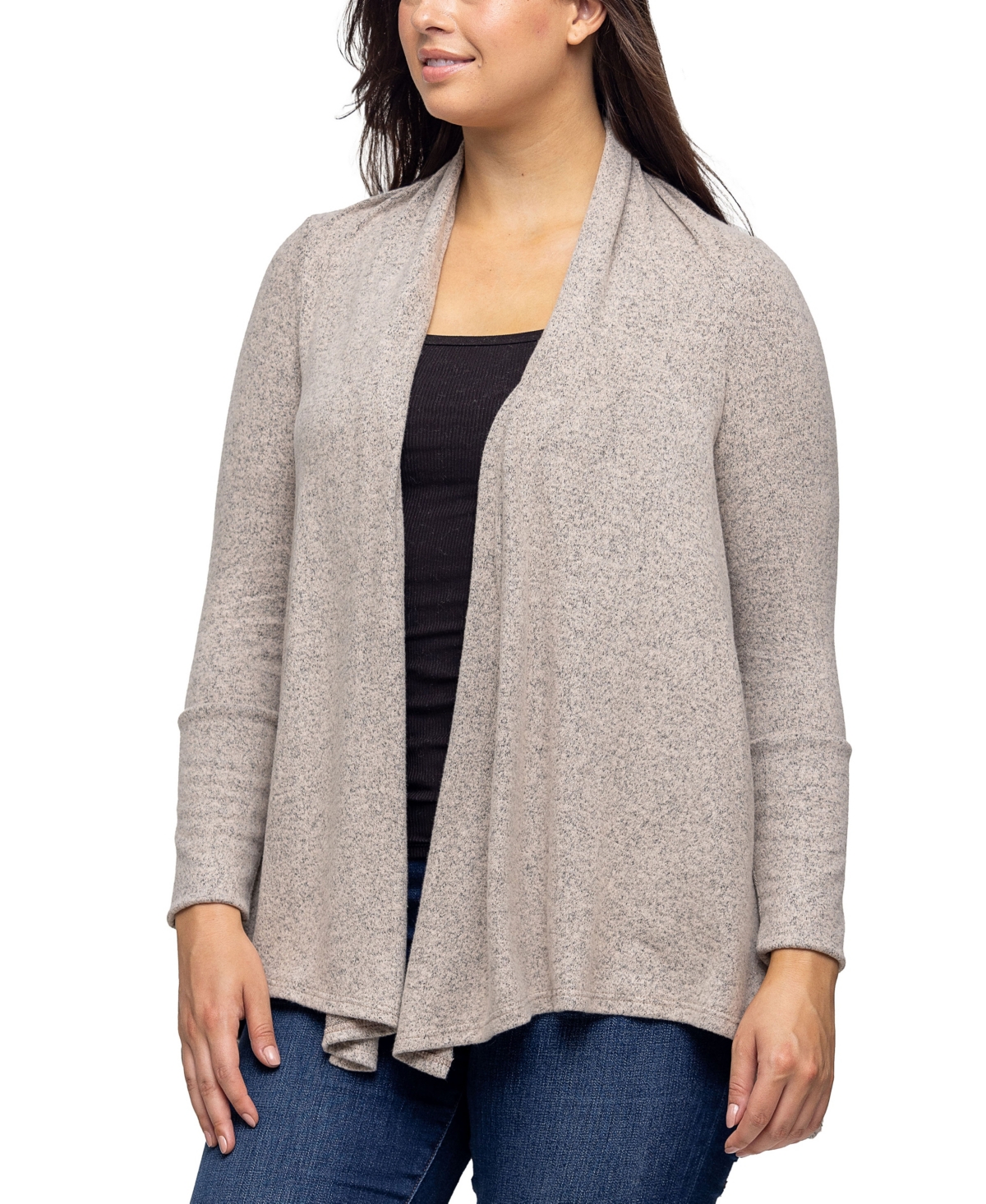 24SEVEN COMFORT APPAREL WOMEN'S OPEN FRONT LONG SLEEVE HIGH LOW COZY CARDIGAN 