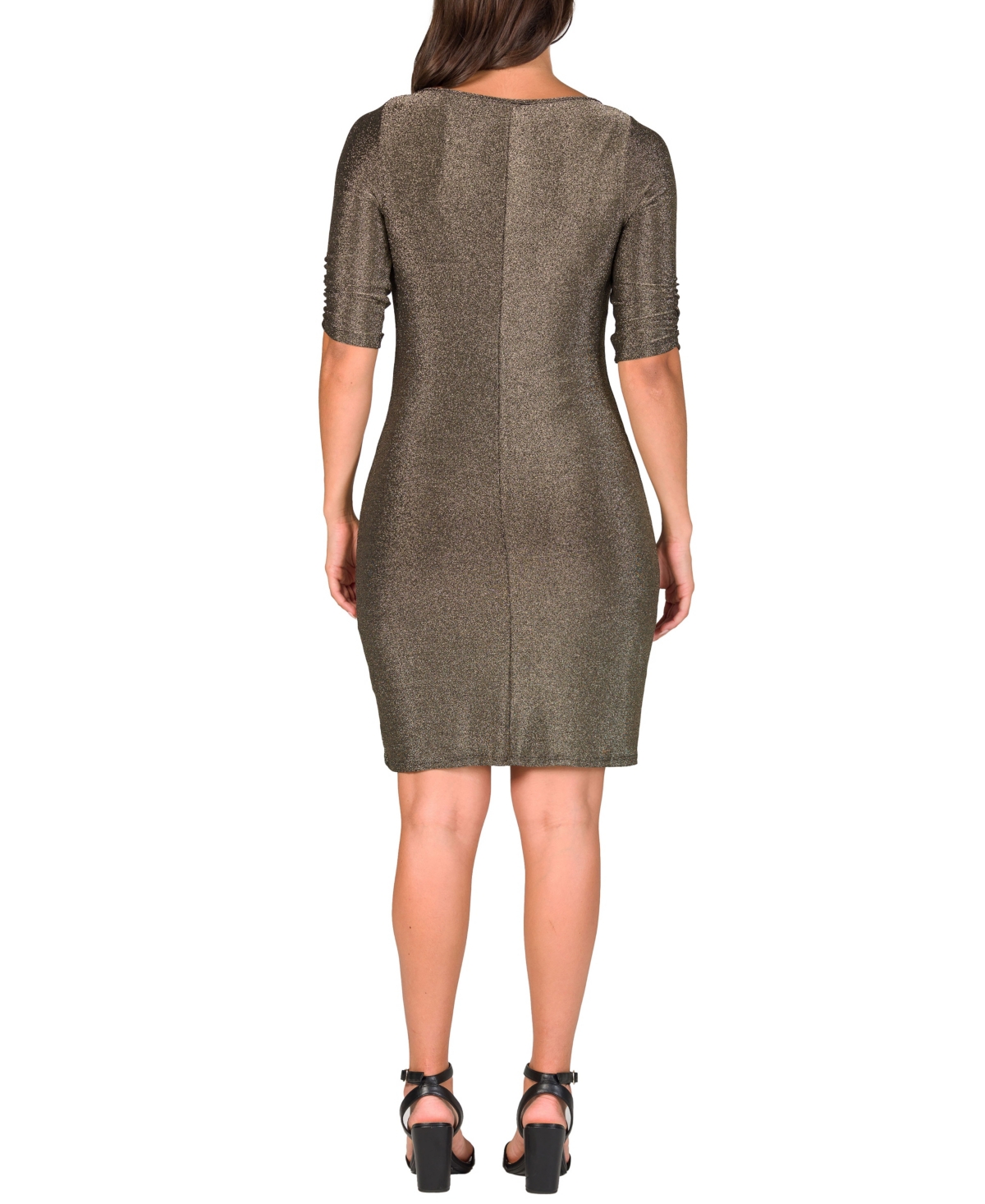 24seven Comfort Apparel Petites Elbow Length Sleeve Shimmer Bodycon Mini Party Dress In Black