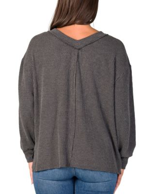 Women's Relaxed Fit Ribbed Knit V Neck Sweater Top