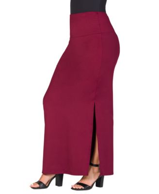 Women's Versatile Side Slit Elastic Waist Maxi Skirt