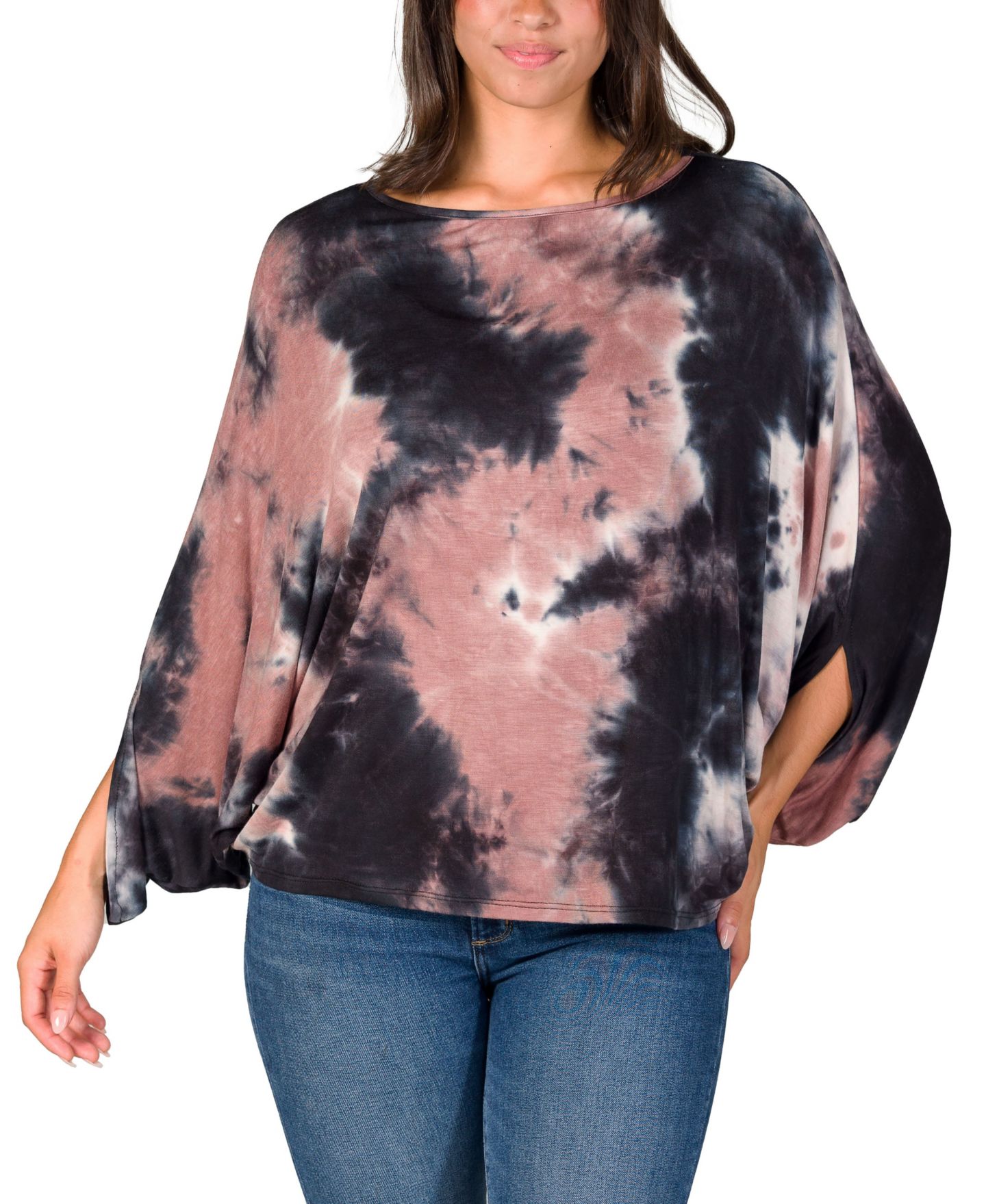 Женский топ 24seven Comfort Apparel Mocha Tie Dye Batwing Sleeve Relaxed Fit, цвет: Телесный разноцветный — фото 1