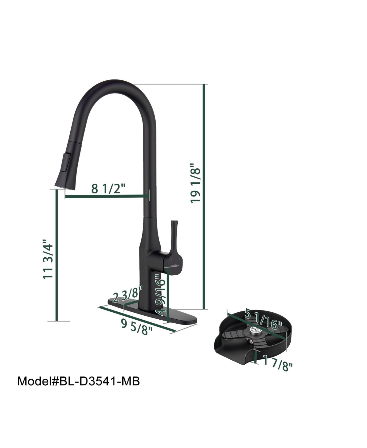 Boyel Living 2-Spray Patterns Single Handle Pull Down Sprayer Kitchen Faucet with Deckplate Included and Glass Rinser