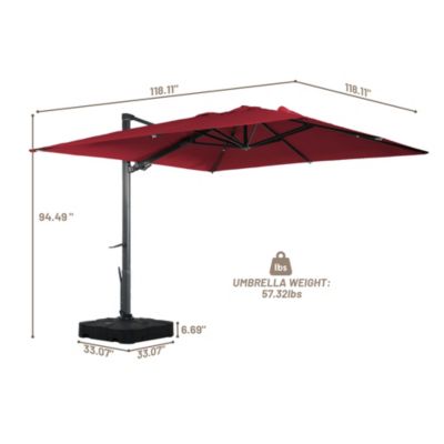 10 ft 360° Rotation Outdoor Patio Cantilever Umbrella Square with Base