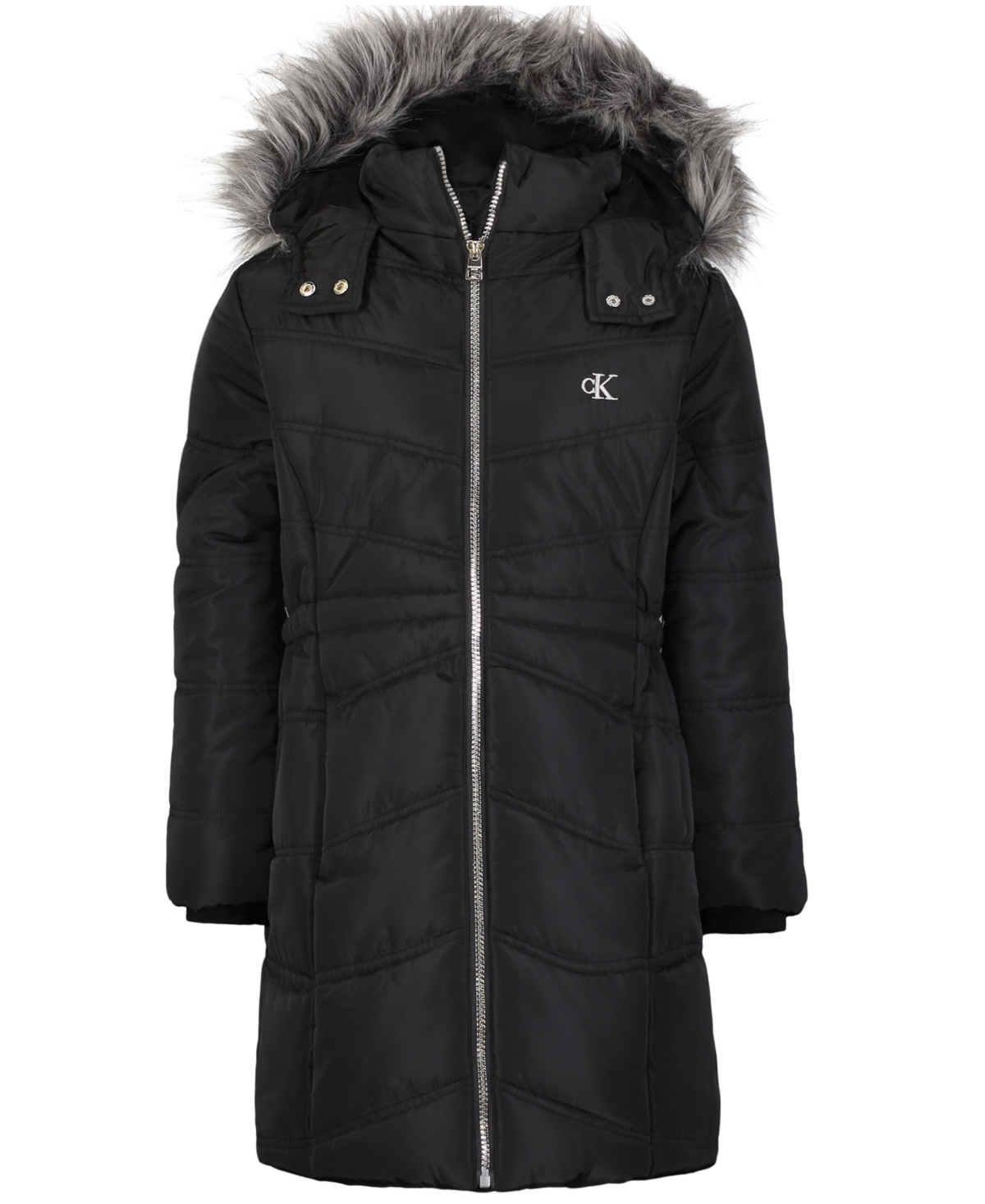 Calvin Klein Girls' Girls Hooded Puffer Jacket - Black - L