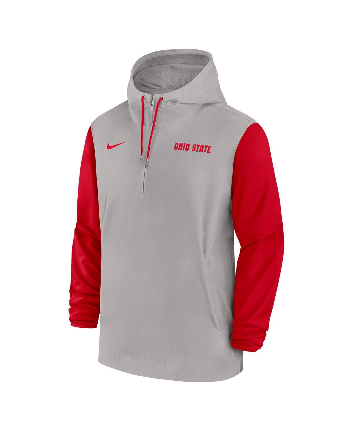 Nike Men'sOhio State Buckeyes 2024 Sideline Pregame Player Half-Zip Hoodie - Pewter, Red