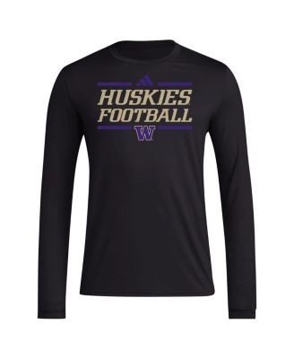Men's Black Washington Huskies Locker Football Pre-Game AEROREADY Long Sleeve T-Shirt