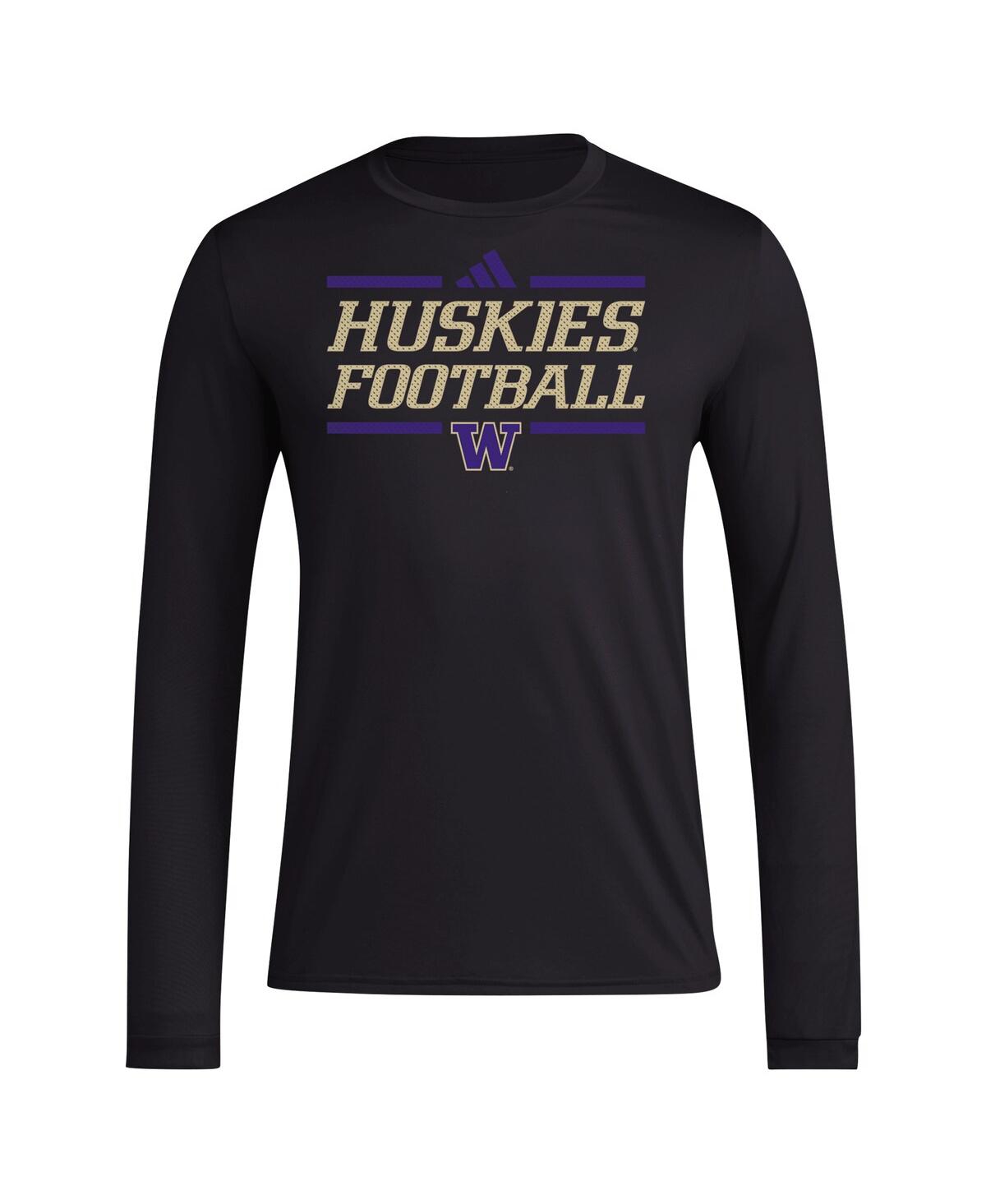 Adidas Men'sWashington Huskies Locker Football Pre-Game Aeroready Long Sleeve T-Shirt - Black