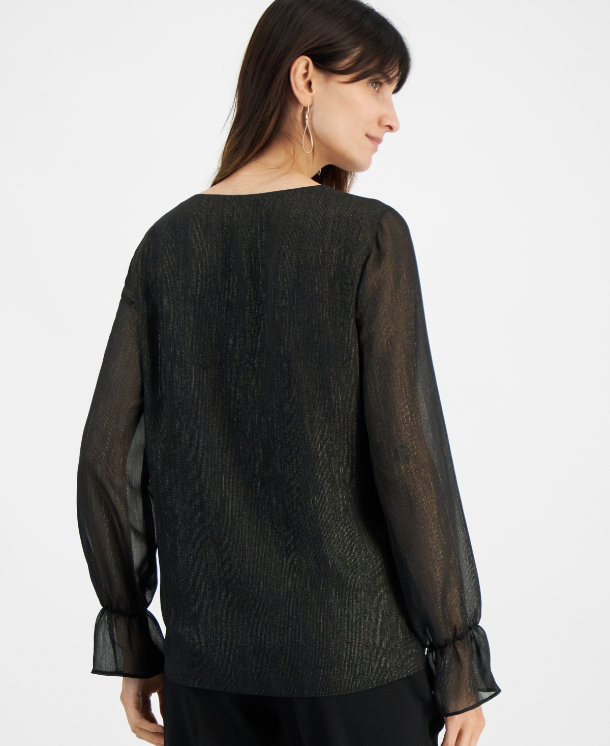 Kasper Women's Double-Layer Shimmer Blouse, Regular and Petite Sizes -Gold