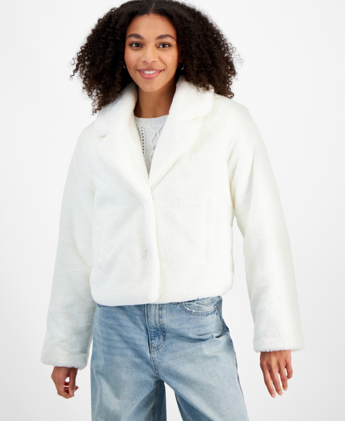 Madden Girl Juniors' Faux-Fur Cropped Blazer Jacket