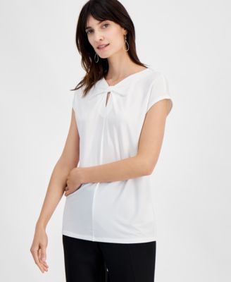 Kasper - Women's Twist Keyhole-Neck Cap-Sleeve Top