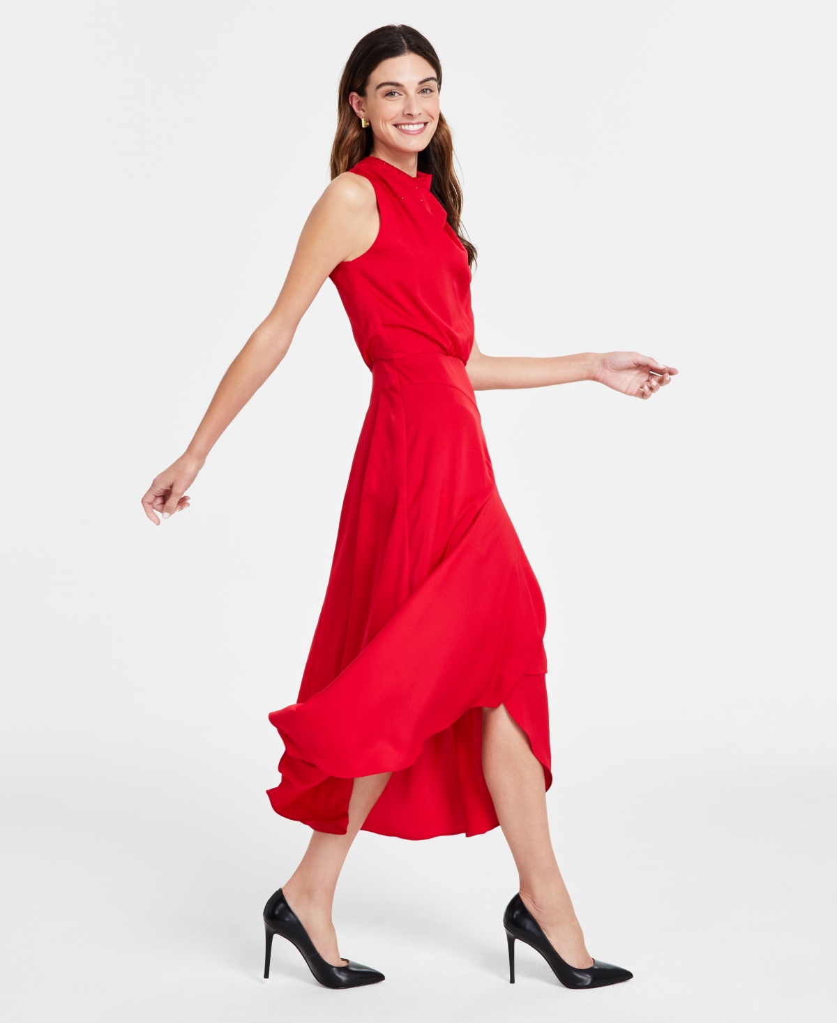 Karl Lagerfeld Paris Women's Satin Embellished Mock Neck Dress