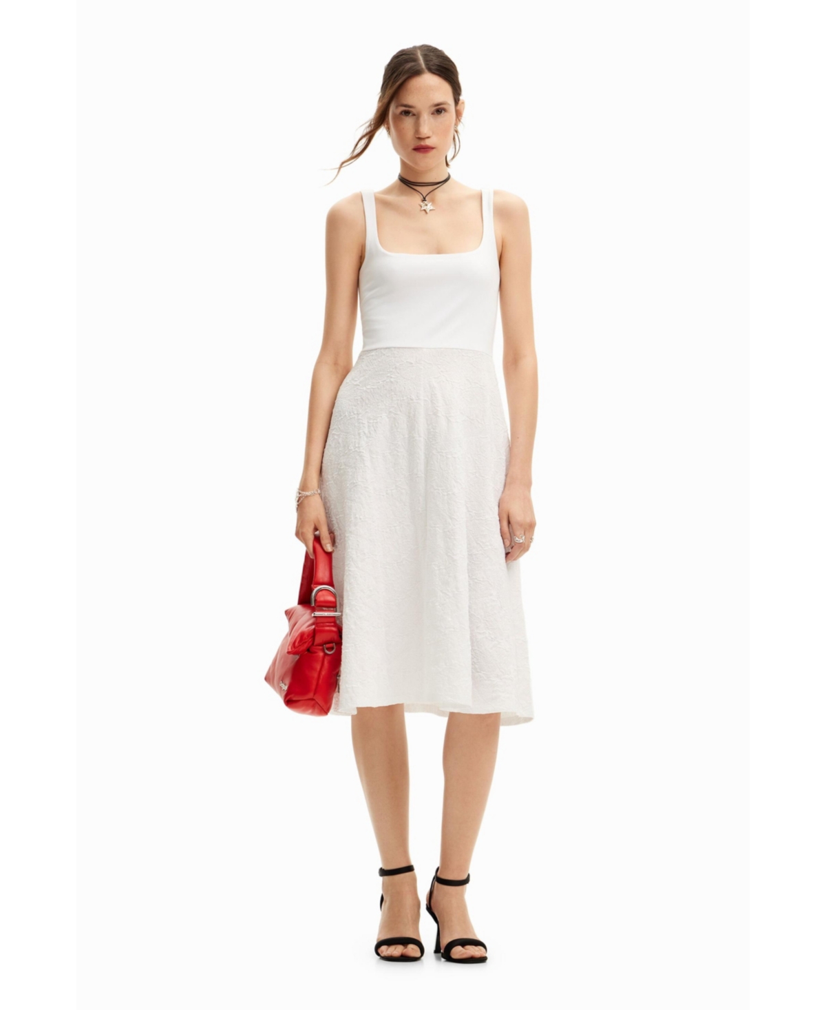 Desigual Flared Midi Dress In White