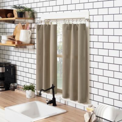 Martine Microfiber Semi-Sheer Rod Pocket Kitchen Curtain Valance and Tiers Set