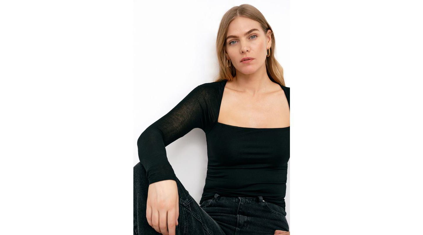 Женский топ Marcella Lonnie Fitted Jersey with Sheer Raglan Sleeves, цвет: Чёрный — фото 5