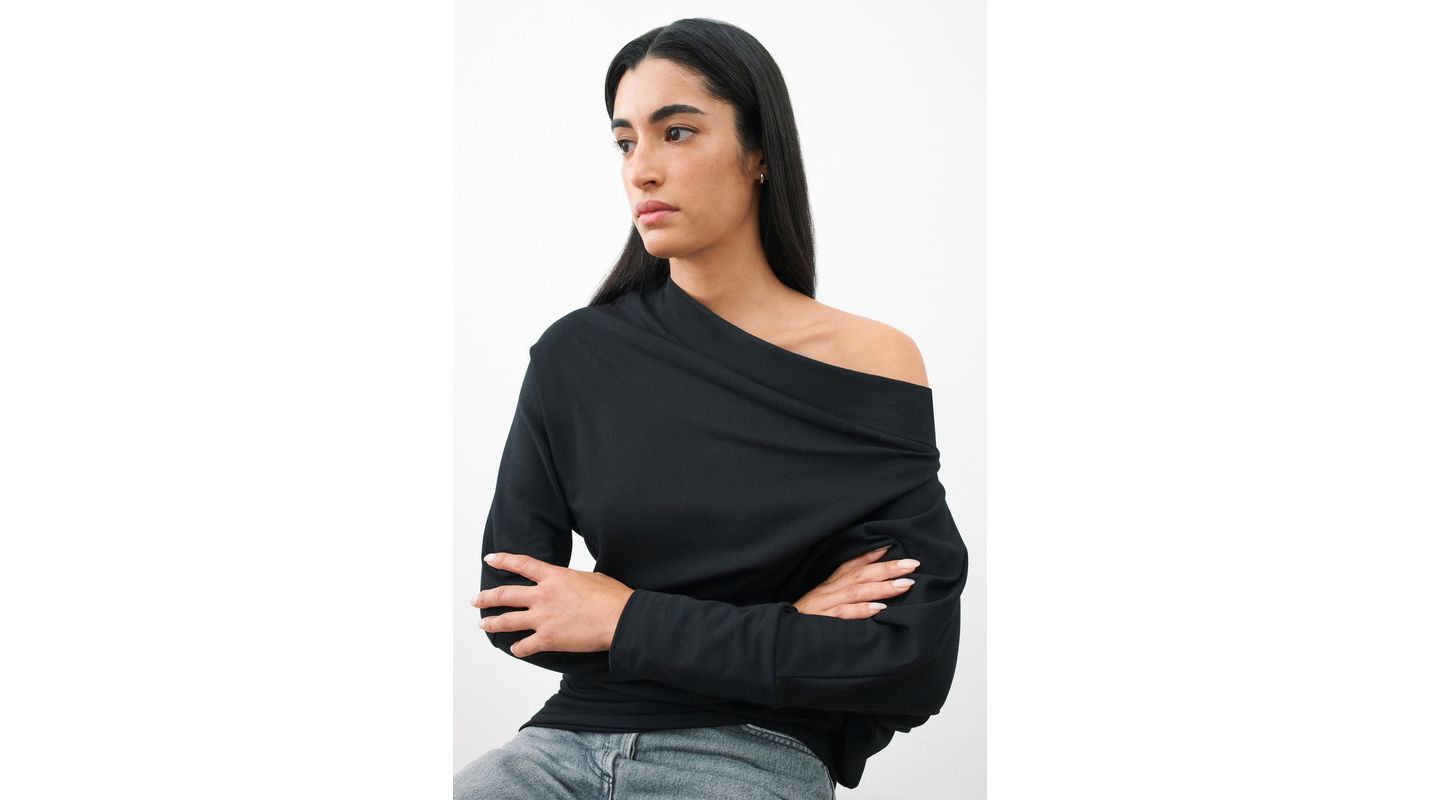 Женская толстовка Marcella Lauren Off-Shoulder Long-Sleeve Relaxed-Fit Casual, цвет: Чёрный — фото 4